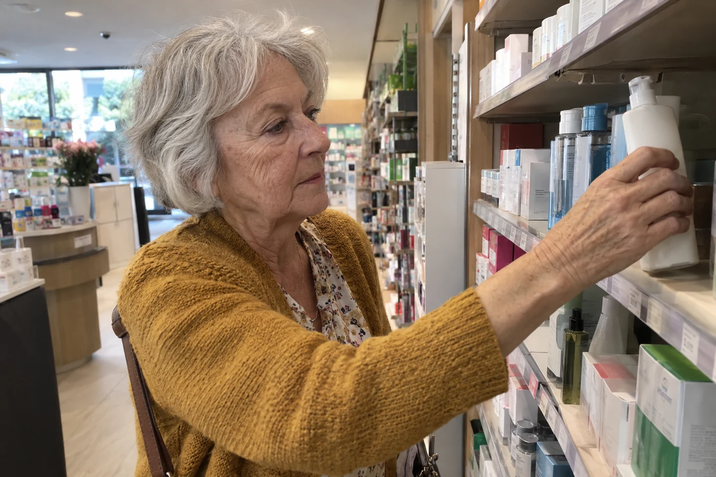Comparaison d’un flacon de nettoyant dans le rayon d’une pharmacie