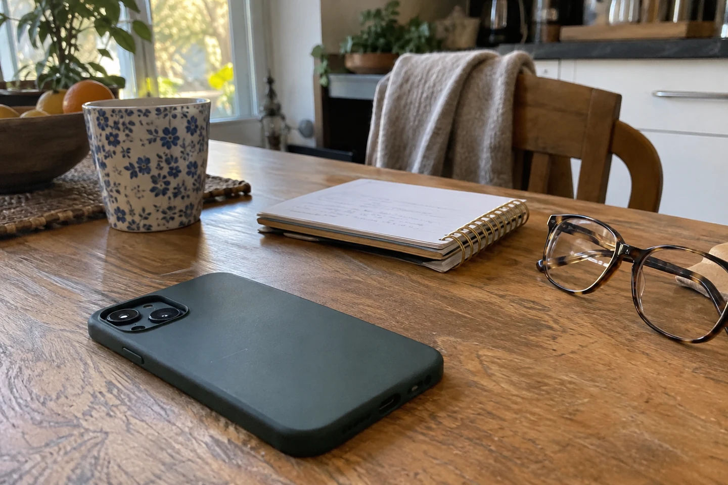 Téléphone, carnet et lunettes prêts pour noter une question