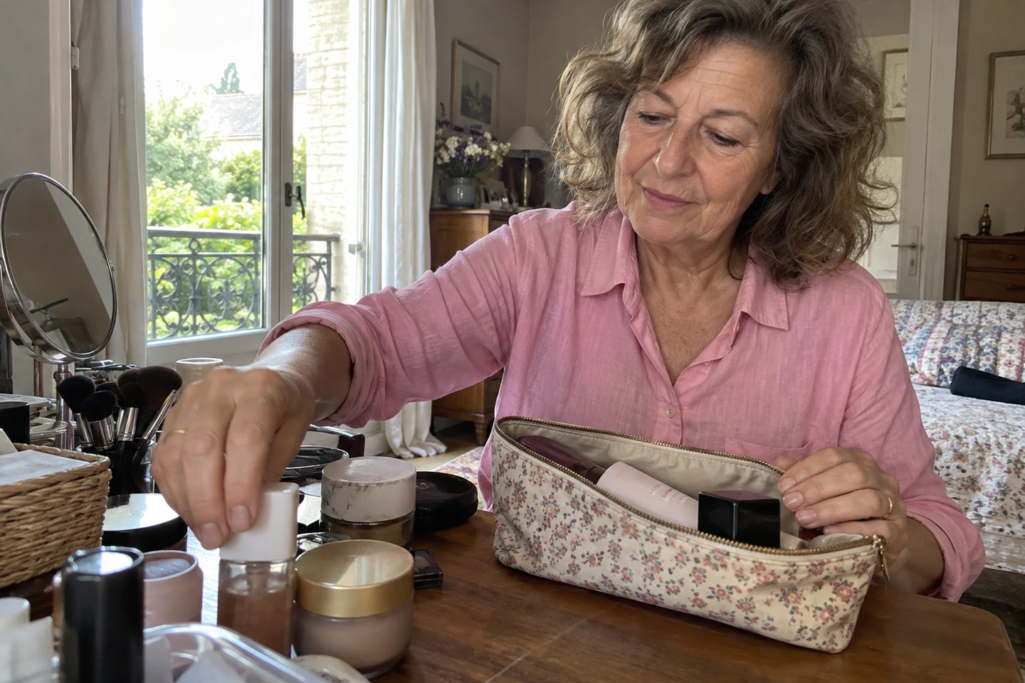 Tri de quelques cosmétiques sortis d’une trousse à la maison