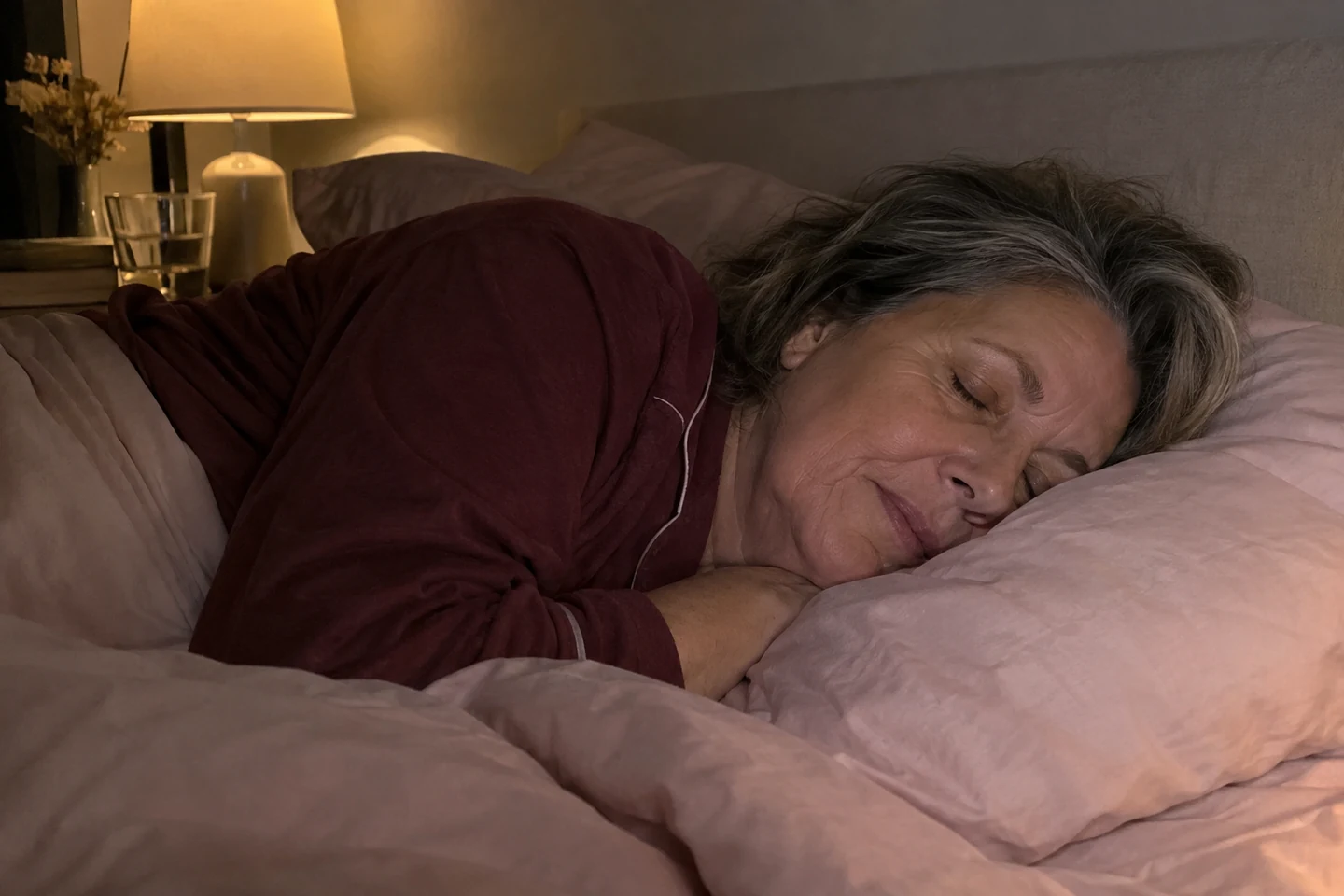 Femme mature dormant paisiblement dans une chambre sombre